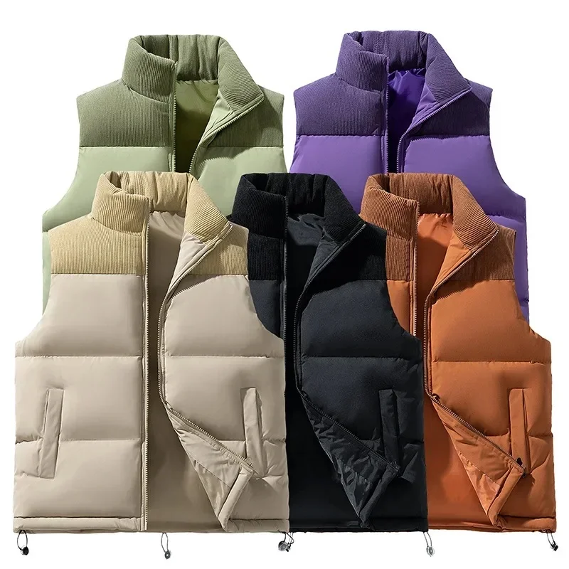 Cross-Border Winter Men's Cotton Vest Printing Logo Enterprise Bulk Purchase Warm Clip-On Workwear Casual Shoulder Vest Jacket