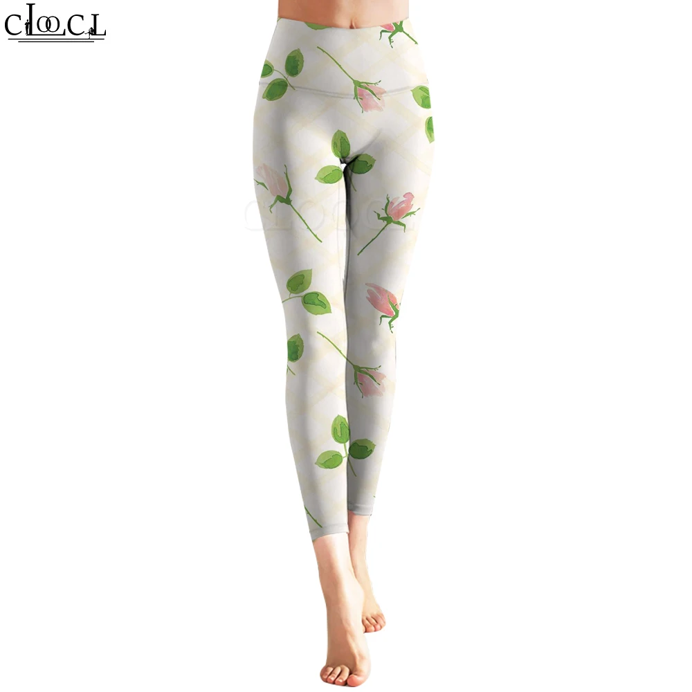 CLOOCL Fashion Casual News Workout Trousers Women Seamless Legging Pink Rose Print Legins Pants Clothing