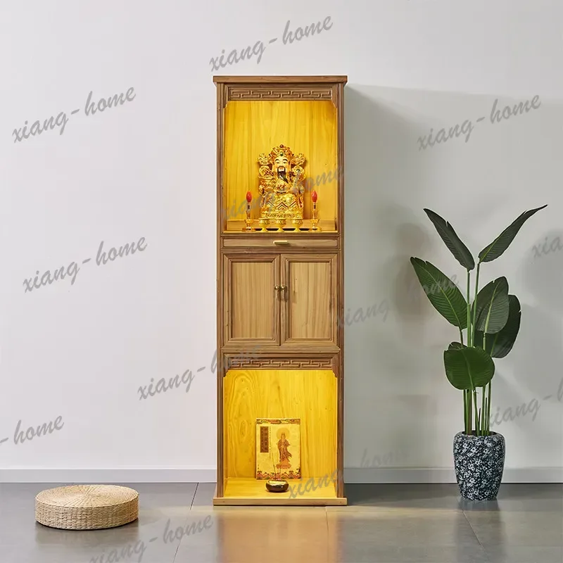 FG  old elm two-layer buddha niche with door, modern for home guanyin god of wealth standing cabinet altar cabinet