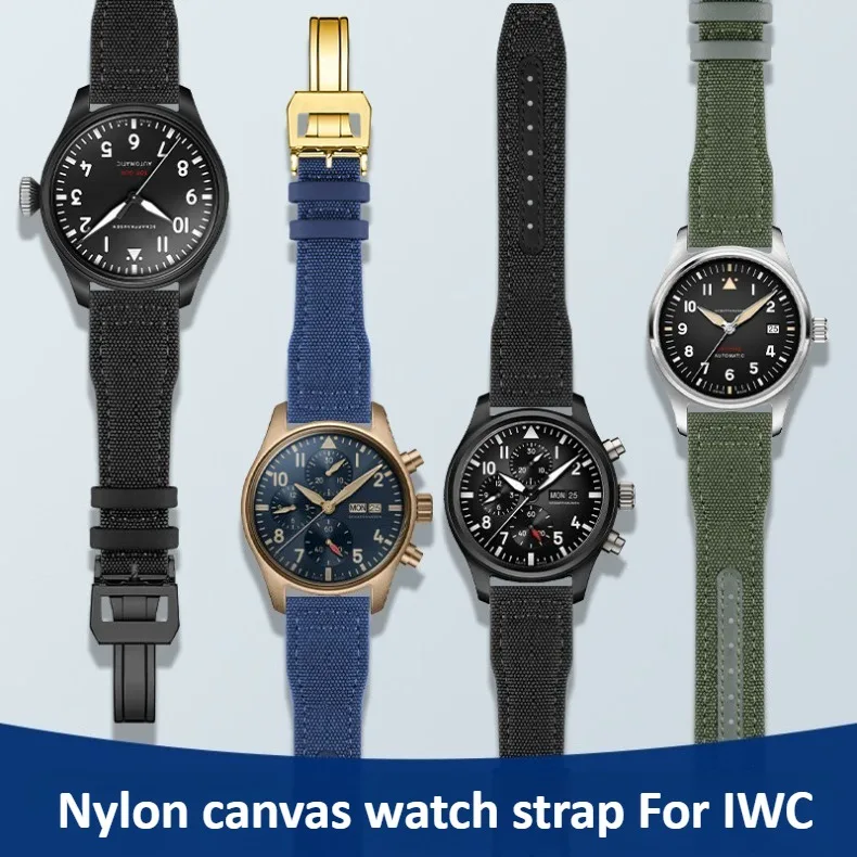 Nylon canvas watch band For IWC SPITFIRE PILOT'S WATCHES TOP GUN Spades A IW389101 IW387901 cowhide back strap