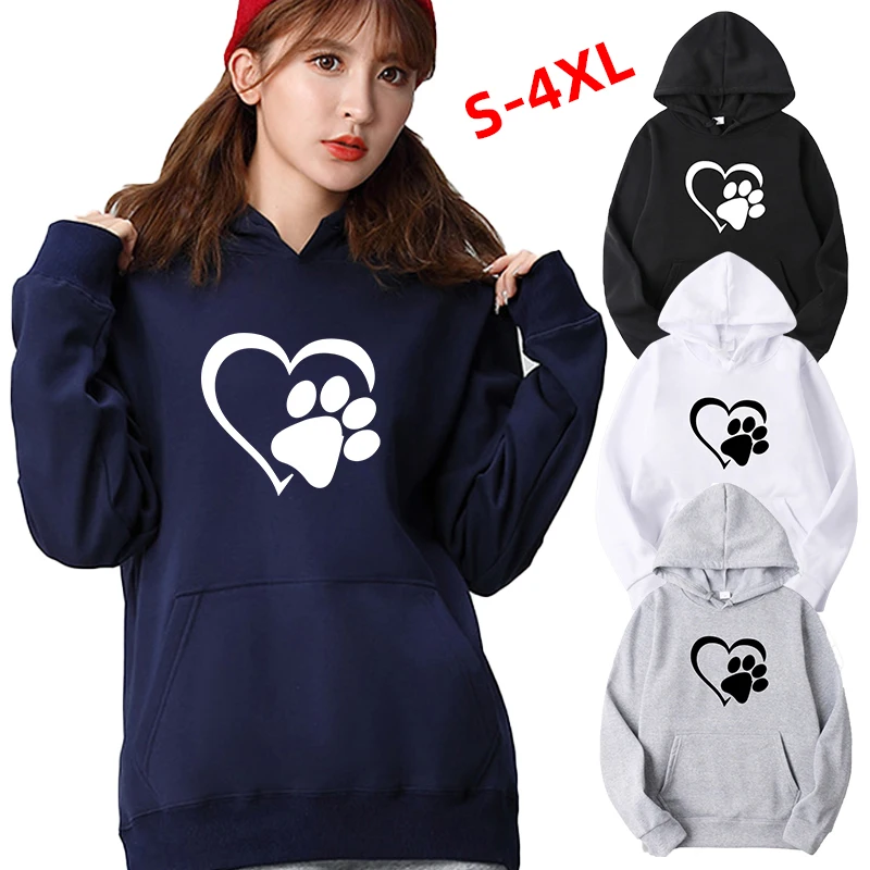 Fashion Pure Color Cute Dog Paw Outdoor Sports Hoodies & Sweatshirts Autumn Winter Jacket Hooded Pullover Sport Tops