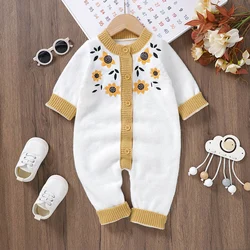 Newborn Baby Romper Knit Infant Girl Boy Jumpsuit Cute Sunflower Autumn Kid Clothes Child Overalls 0-18M Outfit Warm Long Sleeve