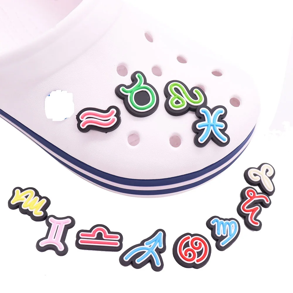 New Arrival 1pcs PVC Shoe Charms Wristbands Twelve Constellations Zodiac Hole Slipper Decoration Garden Shoe Button Accessories 