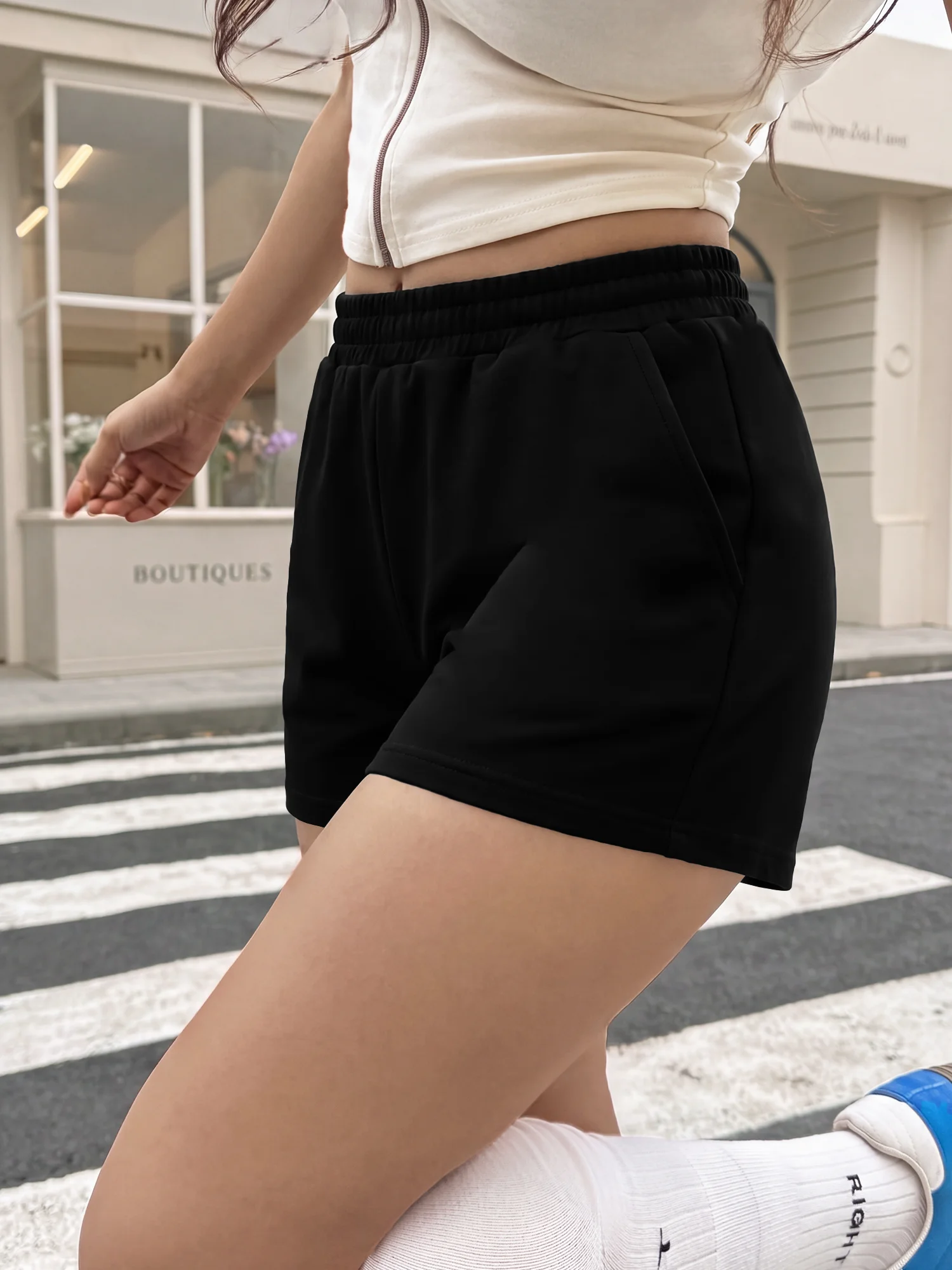 Lazy Chic Relax Sweat Shorts, High Waist Drawstring Pocket Pants for All Season Household Wear