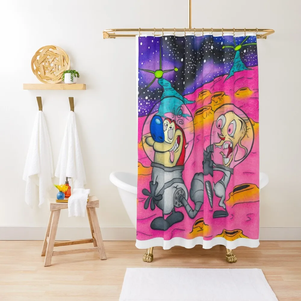 Ren and Stimpy Trippy Space Planet Shower Curtain In The Bathroom Set For Bathroom Window Curtain