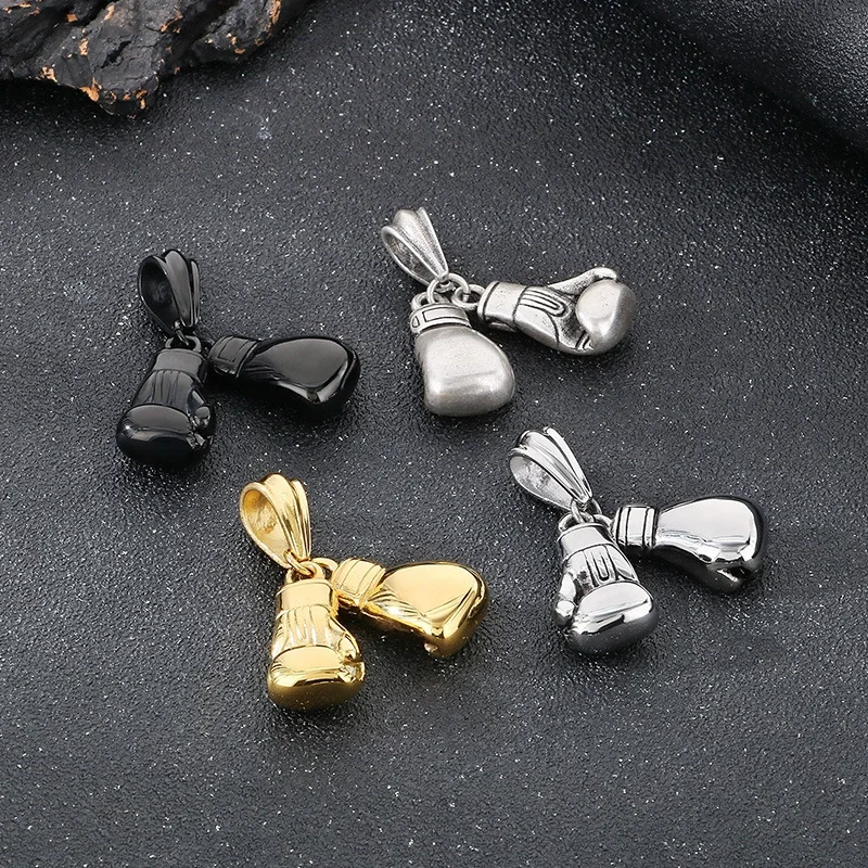 Punk Gold Color Sports Boxing Pendant Necklace Men Women  Black Stainless Steel Twisted Rope Chain Boxing Glove Choker Jewelry