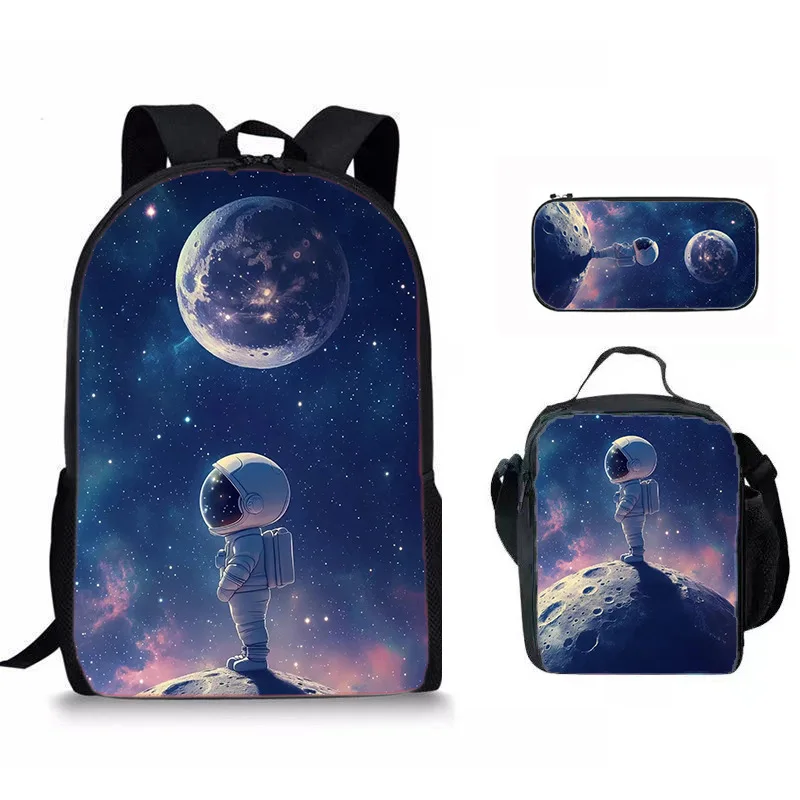 Astronaut Three Piece Set Backpacks for Boy and Girls Best Gifts 2D Flat Cartoon School Backpack for Children