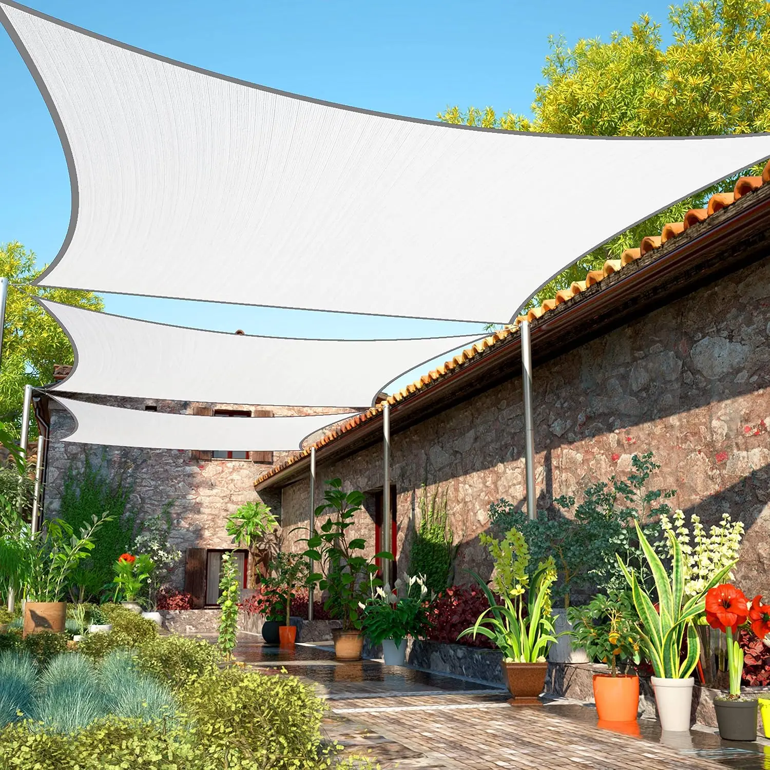 15'x20' White Sun Shade Sail UPF50 Rectangle HDPE UV Block 95% Custom Size Heavy Duty