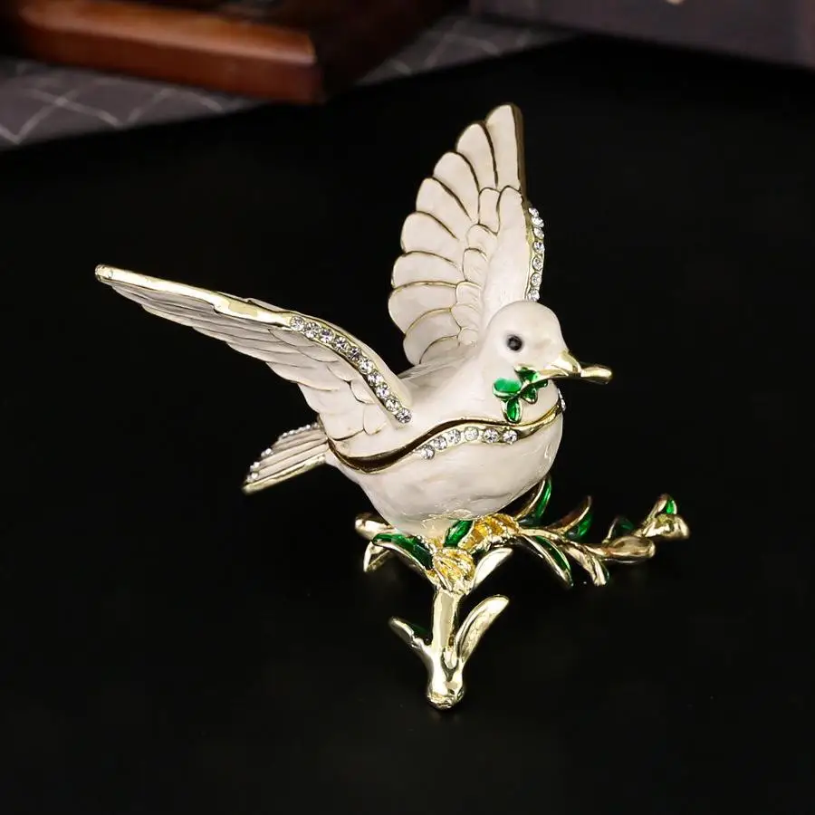 Metal And Dove-shaped Jewelry Box,Animal Alloy Enamel Colored Gemstone Ring Earring Storage Box,Vanity Table Gift Jewelry Box