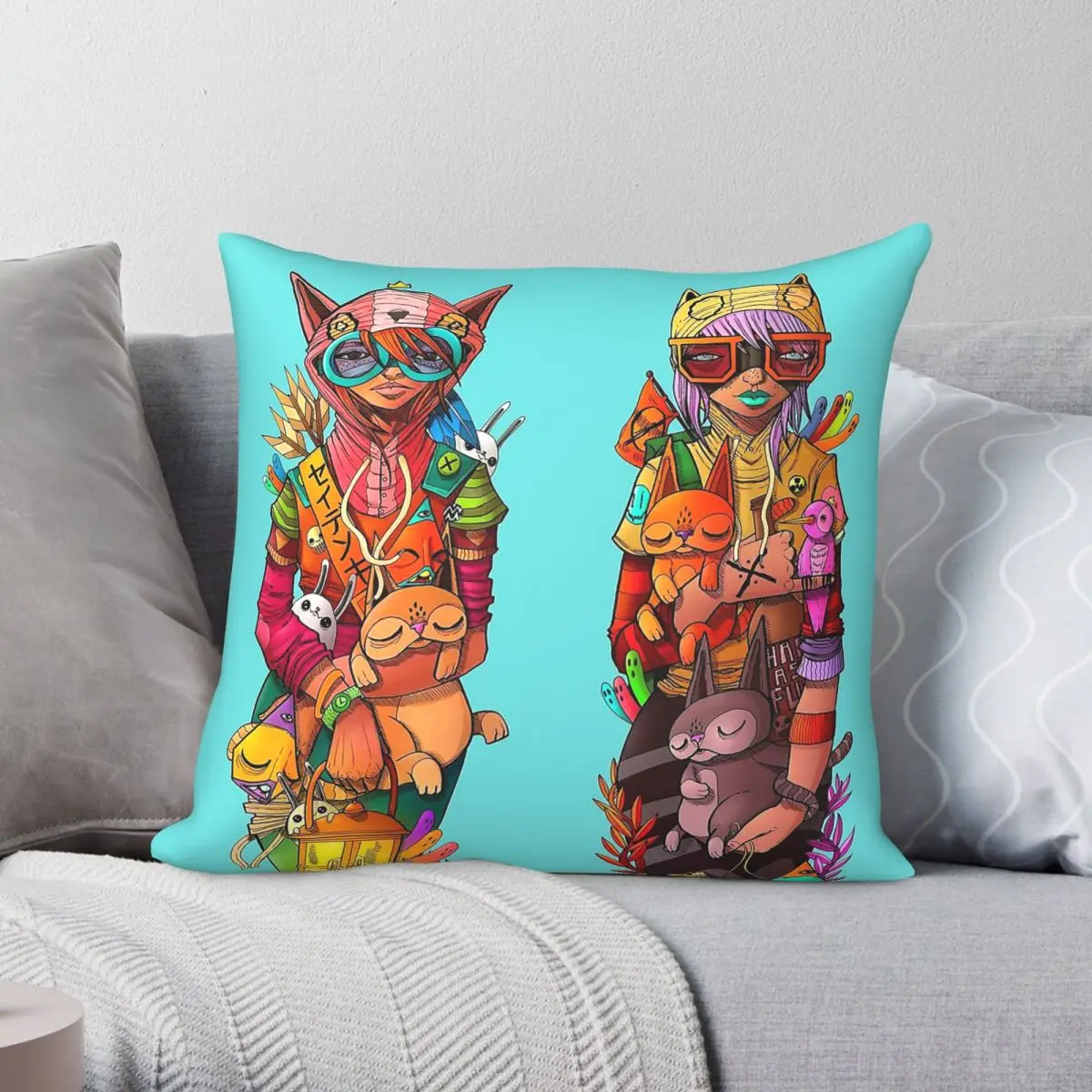 The Sisters Sibling Rivalry Square Pillowcase Polyester Linen Velvet Creative Zip Decorative Throw Pillow Case Car Cushion Cover