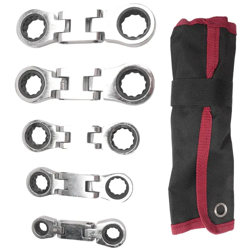 

ABZL Stubby Wrenches Set, Flex-Head Ratcheting Wrench Set Double Box End Ratchet Wrench Metric 8-19Mm 5 Pieces