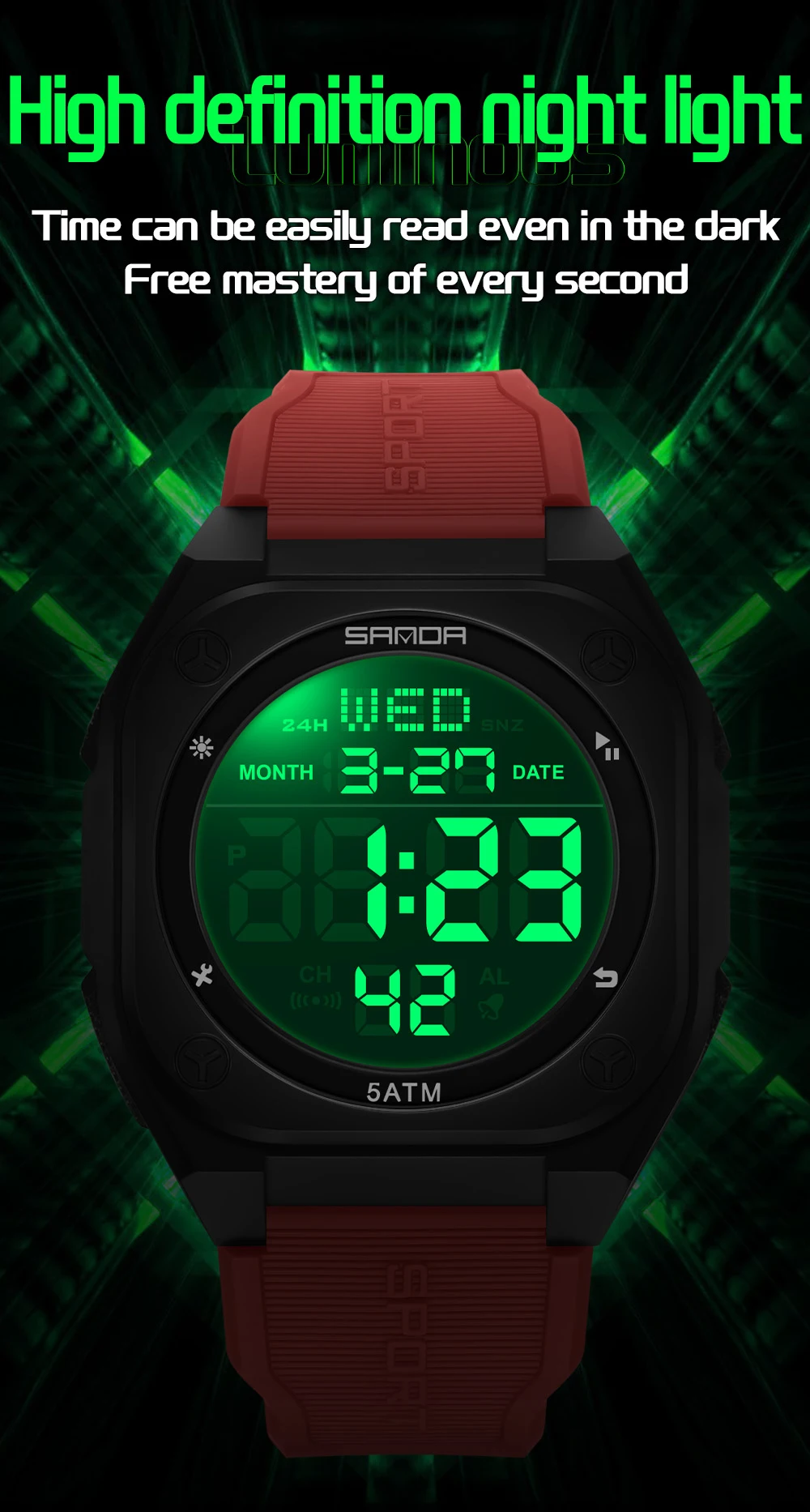 SANDA nuevo 6272 reloj Digital para estudiantes reloj despertador multifuncional reloj electrónico luz nocturna de ocio reloj impermeable para estudiantes