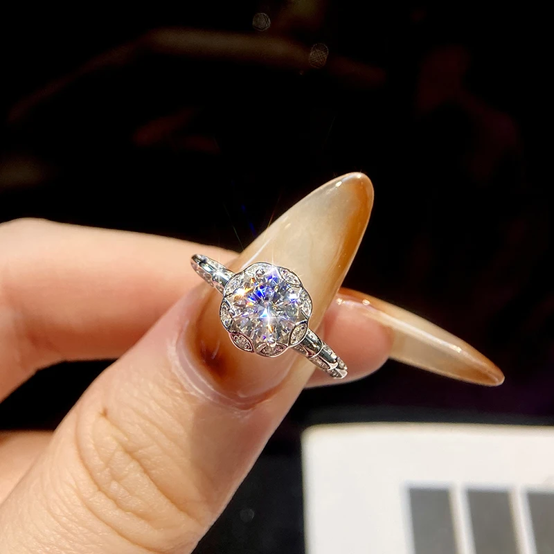 

KNB 1CT Moissanite Diamond Classic Marquise Sparkling Round Ring for Women's Daily Wear Real 925 Sterling Silver Fine Jewelry