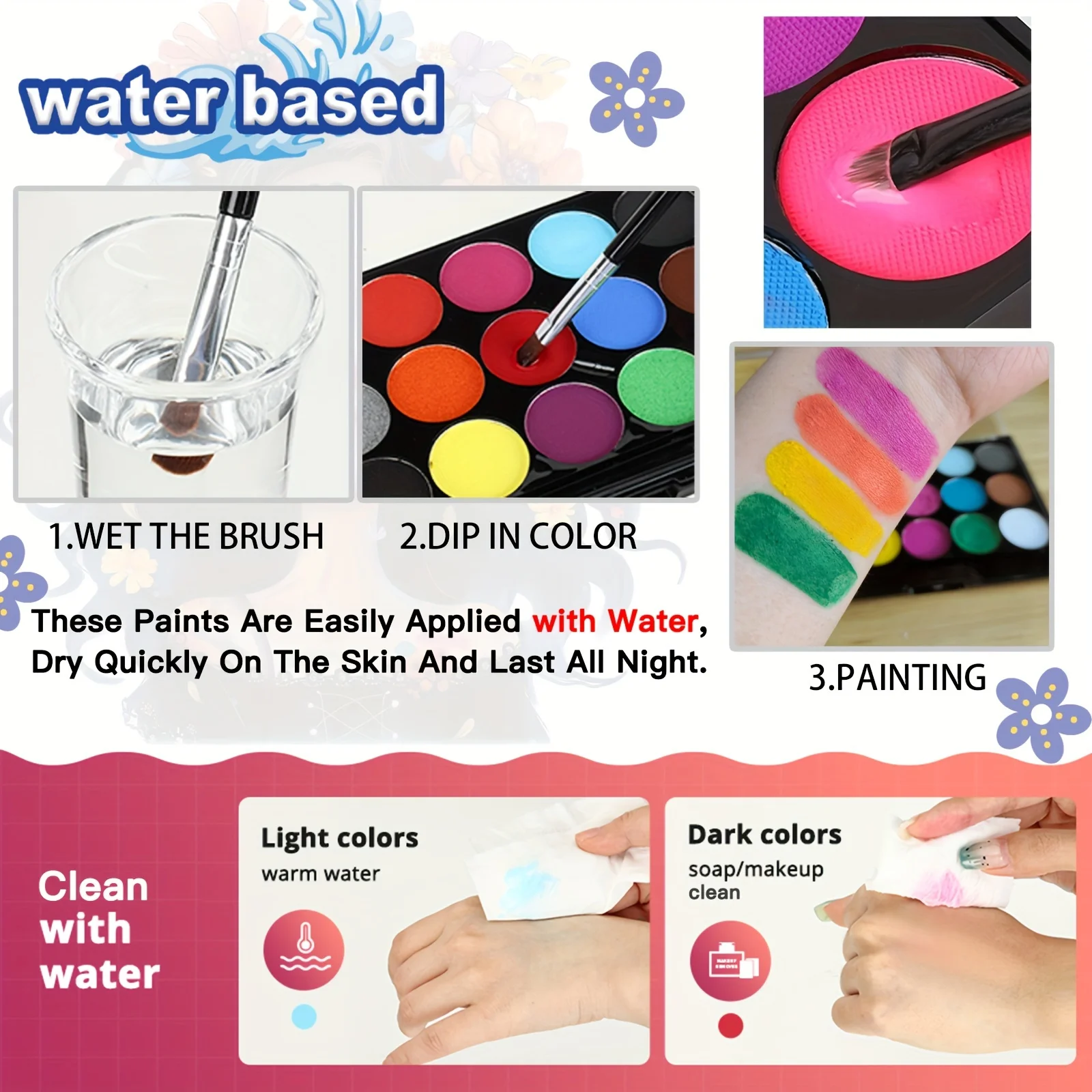 Water-activated Makeup Palette, Water-soluble 15-color Facial Eyeliner Palette Paint Body Makeup, Halloween Parties And Cosplay