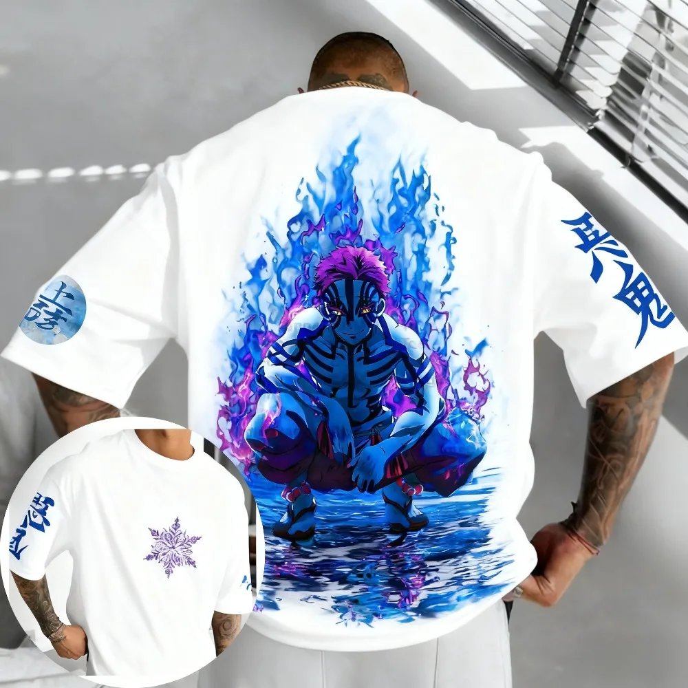 

Demon Slayer Akaza Pure Cotton T-shirt 2026 Summer Hot Anime Printed Loose American Casual Parent Child Short Sleeve Top