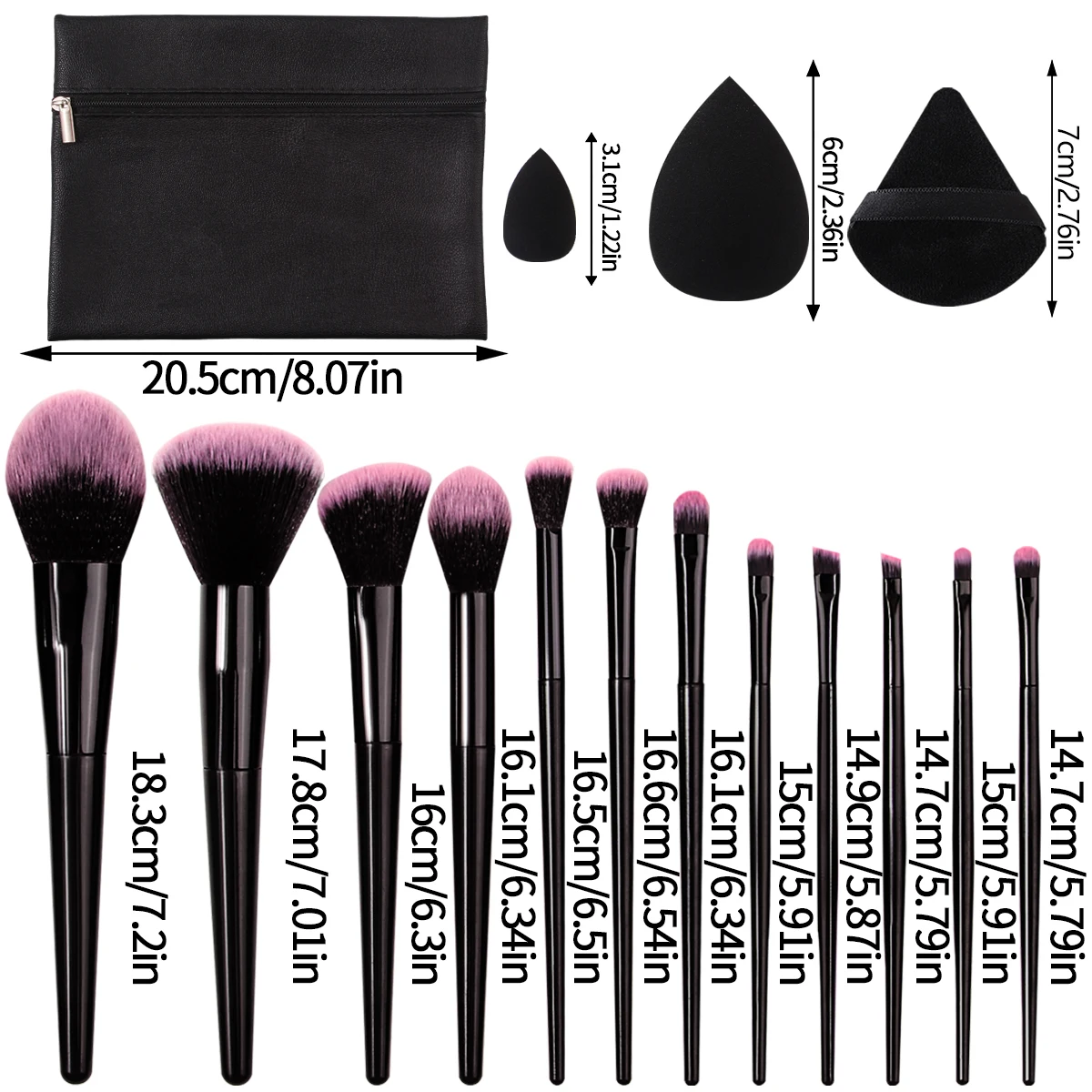 12 pçs conjunto de escova de maquiagem facial multifuncional macio + 12 pçs seco e molhado dupla finalidade beleza ovo em pó puff + 1 pçs saco de armazenamento