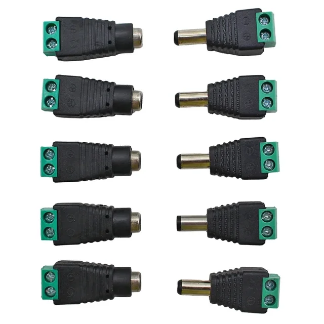 5 par DC 12V męskie złącza żeńskie 2.1*5.5mm adapter wtyczki zasilania gniazda złącze do sygnału kolorowy pasek LED kamera telewizji przemysłowej