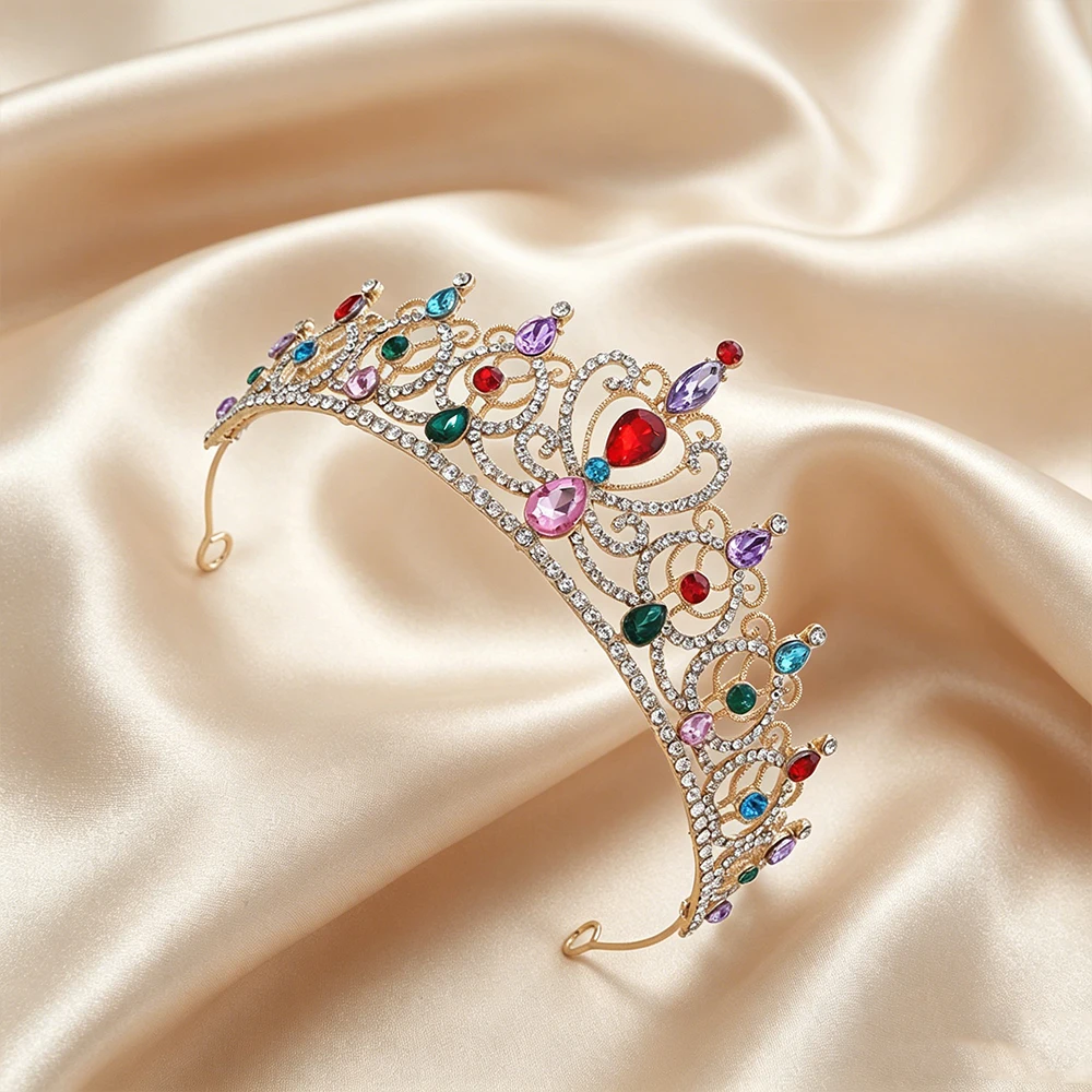 Luxury Vintage Gold Tiara Crown Elegant Baroque Rhinestone Princess Bridal Wedding Hair Accessories Birthday Party Formal Events view 2
