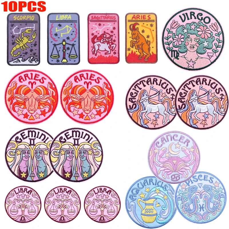 10PCS/lots 12 Constellation Embroidered Patches DIY Jackets Hats Sew Badges Iron On Patches For Clothing thermoadhesive Patches