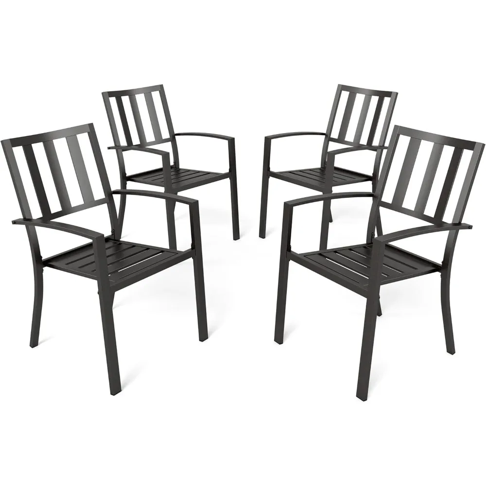 

Wrought Iron Patio Outdoor Dining Chairs, Portable Black Outdoor Patio Chairs Set of 4, Stackable Indoor Outdoor Bistro Deck