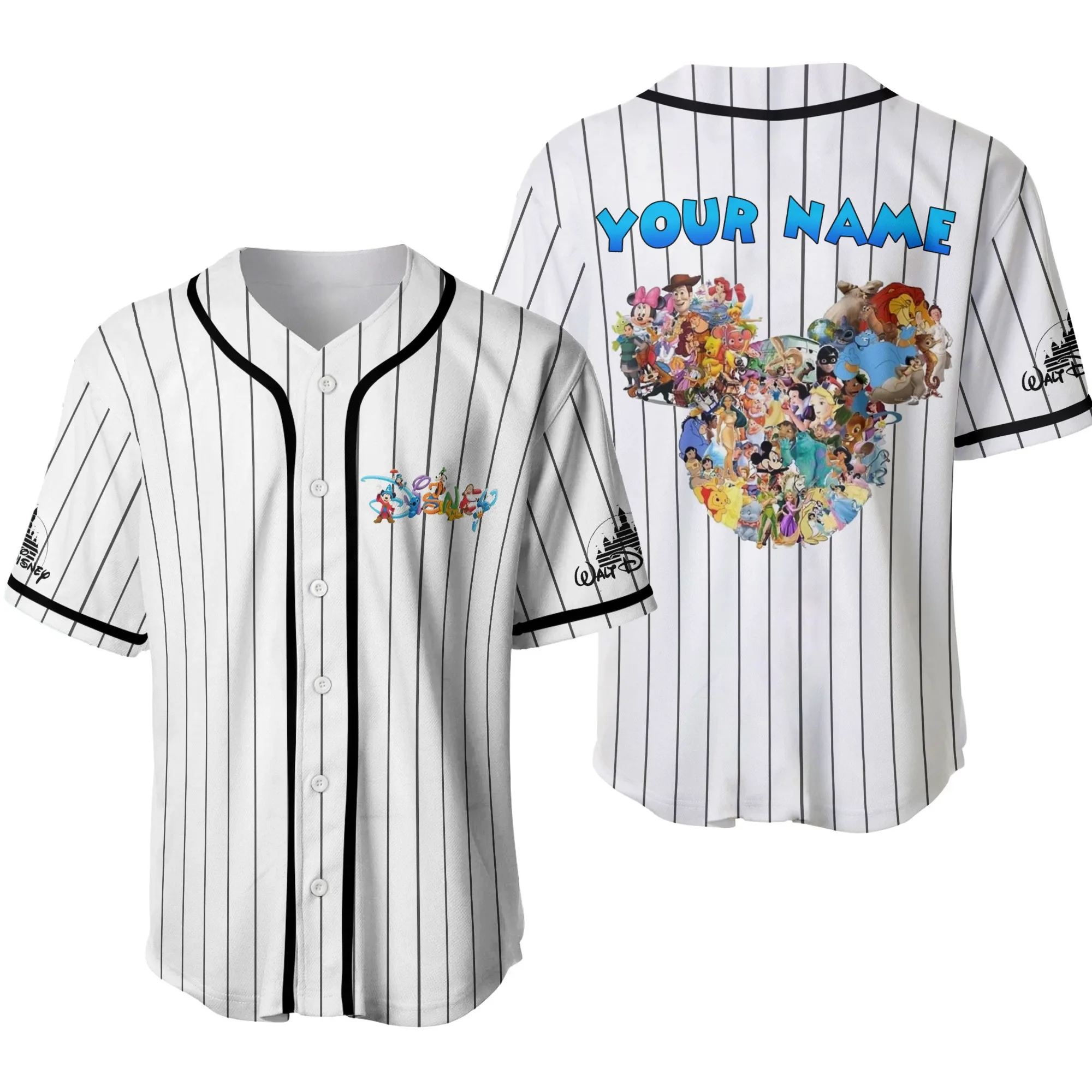 Disney Mickey Men\'s Baseball Jersey 3D Print Breathable Casual Custom Name and Number Disney Mickey Logo Face Baseball Jersey