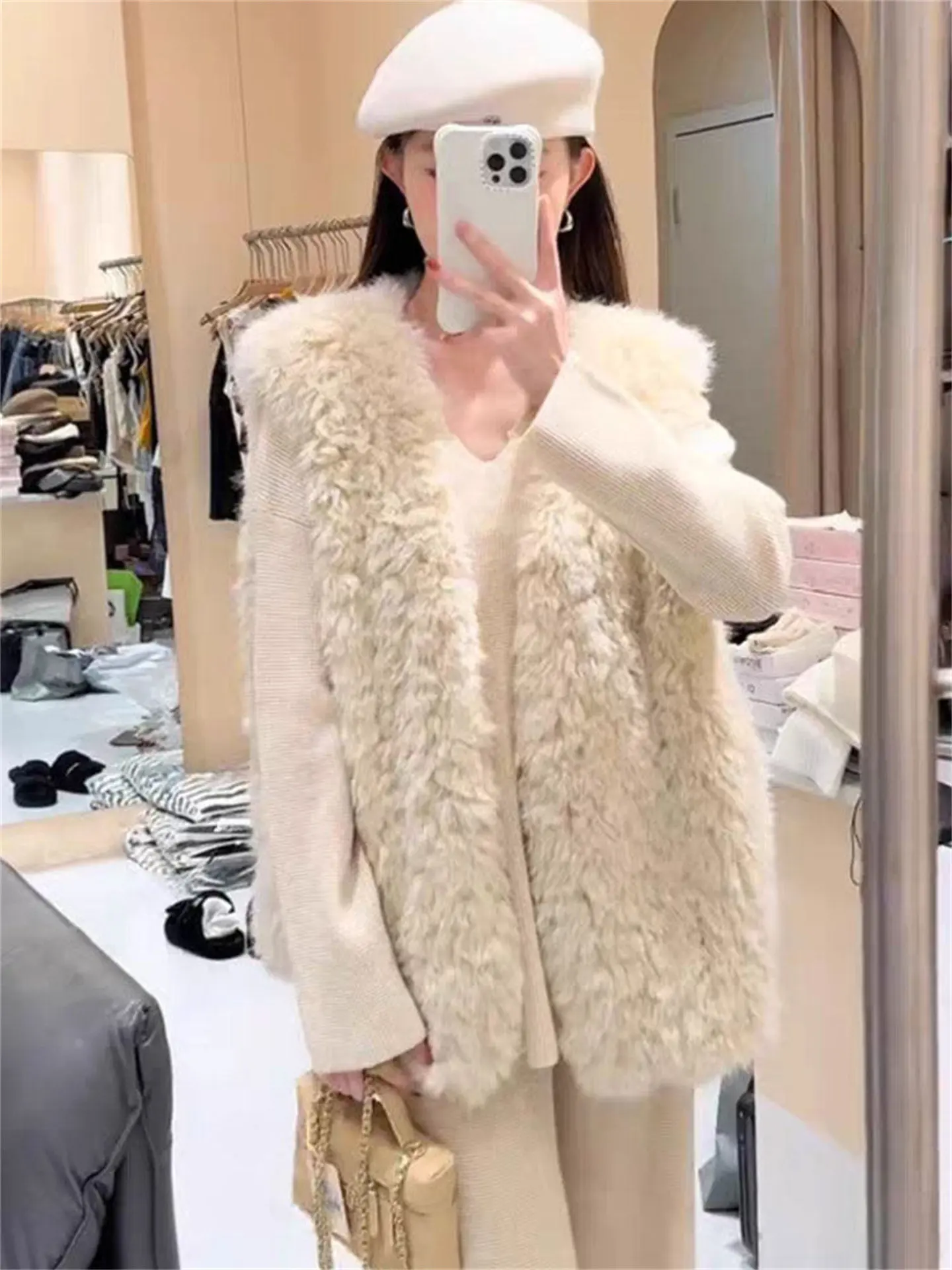 Lamb Fur Vest Women's Autumn Winter Loose Style Fashionable Sleeveless Outerwear Versatile Layering Vest Lazy Trendy Look