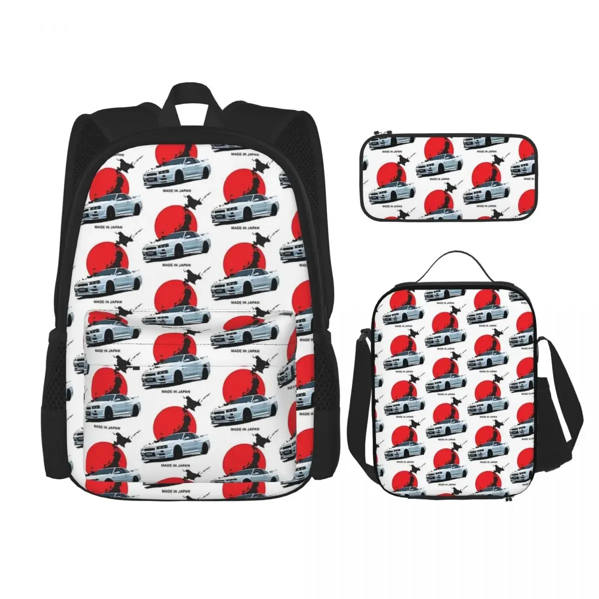 Skyline R34 GTR Japan Backpacks Boys Girls Bookbag Children School Bags Cartoon Kids Rucksack Lunch Bag Pen Bag Three-Piece Set