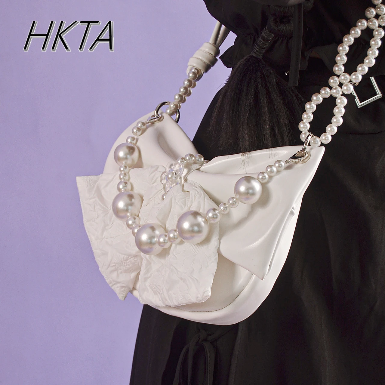 Borse stile francese Lolita dolci e carine da donna 2025 nuove borse eleganti con tracolla per ascelle con perle borse da donna viola moda estiva