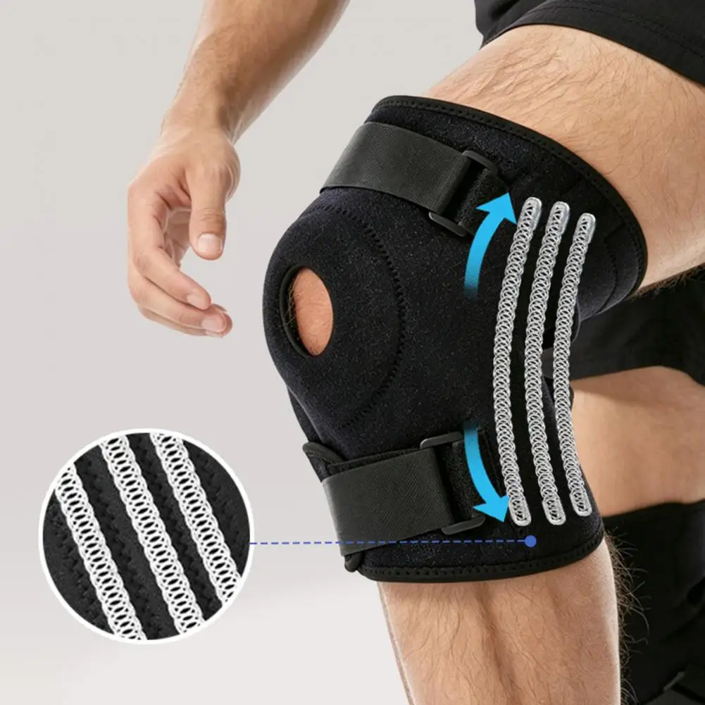 調節可能なストラップ付き膝圧迫スリーブ、膝サポーター、膝蓋骨ゲルパッド、スポーツ用膝サポート、半月板損傷、関節痛用