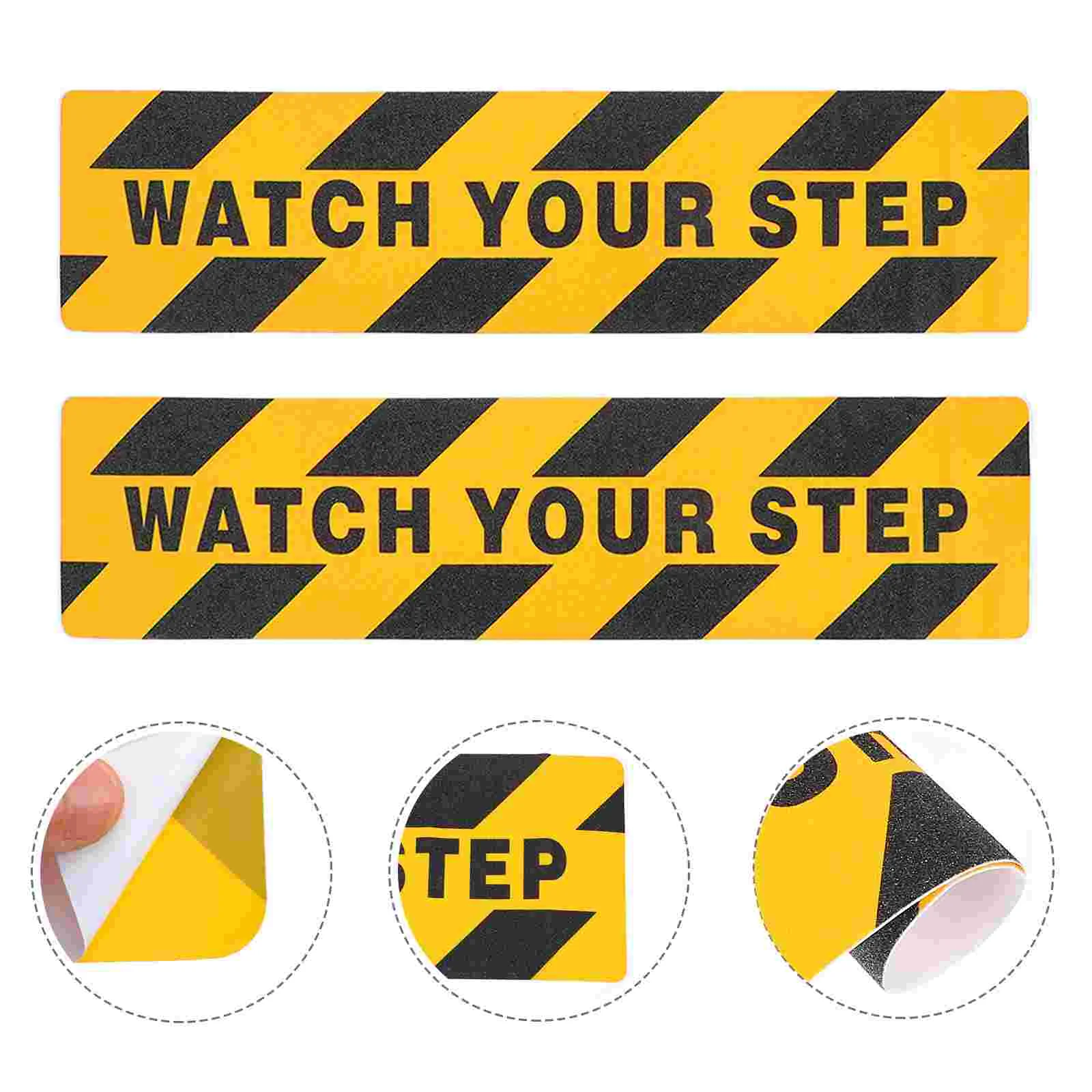 2 Pcs Warning Anti-slip Stickers Adhesive Tapes Watch Your Step Sign Floor Decal Non-slip Decals