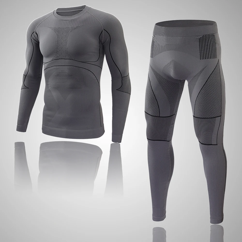 Winter Men's Running Suit New Outdoor Sports Cycling Wear Compression Thick Wool Thermal Underwear Cover Tight Sweat-Wicking