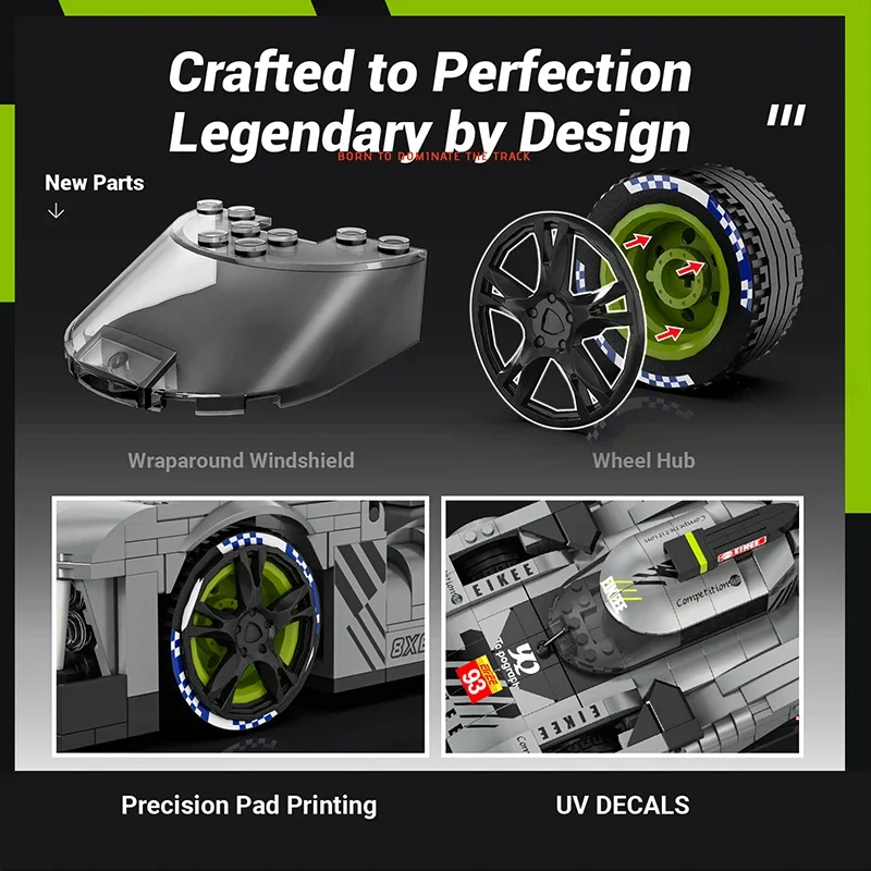 ตัวต่อรถแข่ง Peugeot BZ9X3 Le Mans, ของเล่นประกอบรถ 16 ช่อง, ของขวัญวันเกิดสำหรับเด็กและผู้ใหญ่