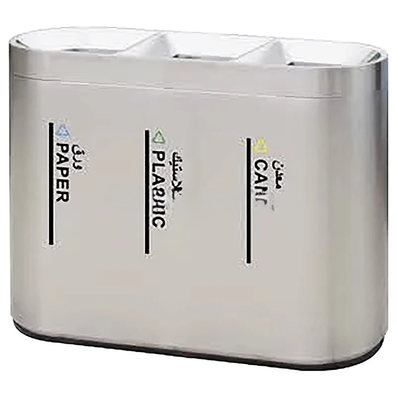 3 Compartment Stainless Steel Dustbin 60L Recycling Waste Bin for Indoor Outdoor Use for Office Public Airport Trash Can