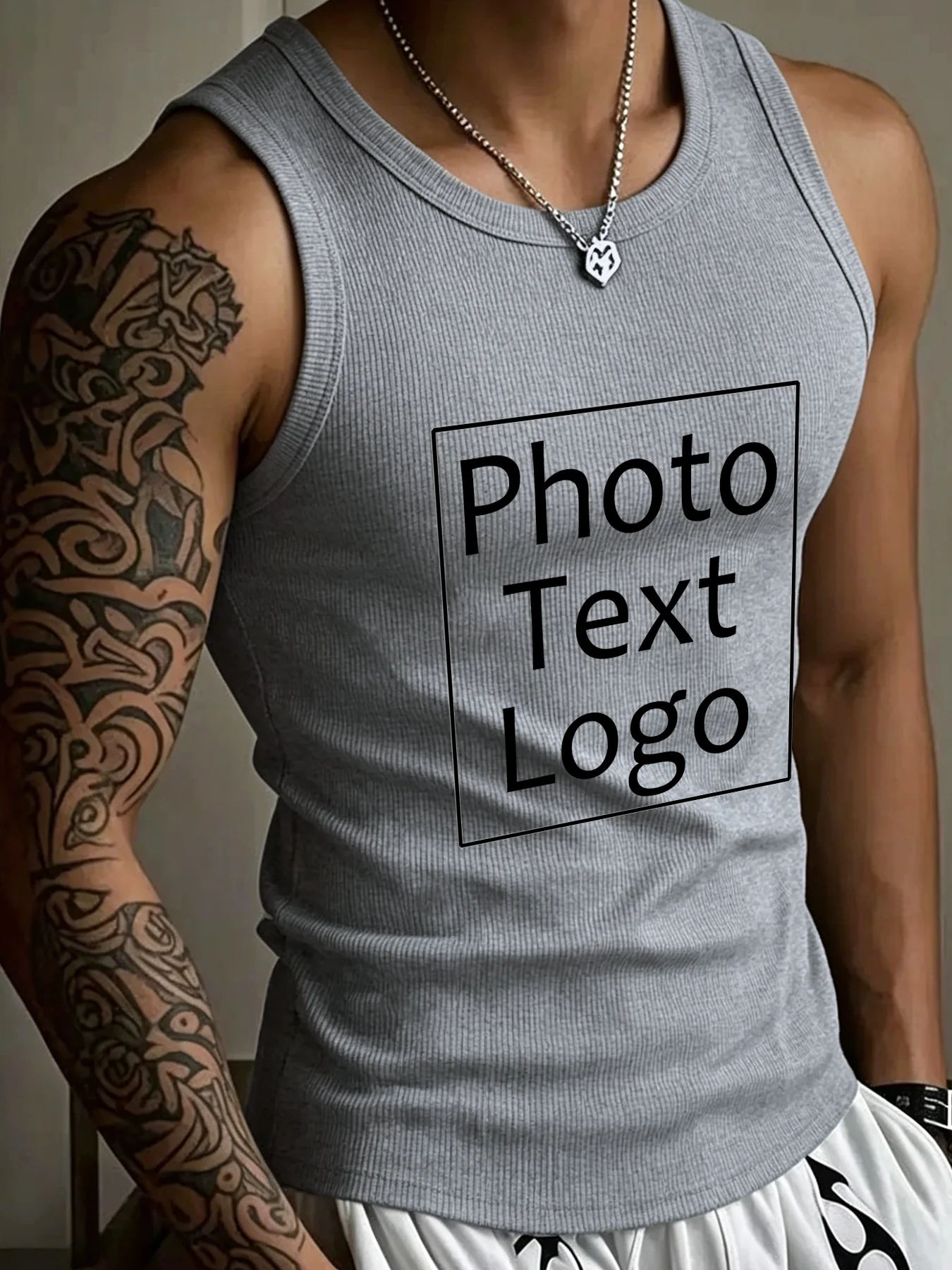 Débardeur Homme Personnalisé Imprimé et Texte Personnalisé, Gilet Sans Manches Sport Fitness Décontracté, Style Coréen Urbain, T-shirt Confortable