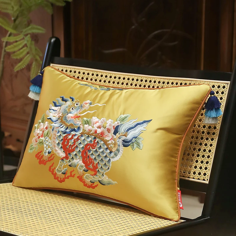 Retro Kylin Pillows Luxury Embroidery Cushion Case Chinese Traditional Decorative Pillow Cover For Sofa Chair Home Decorations