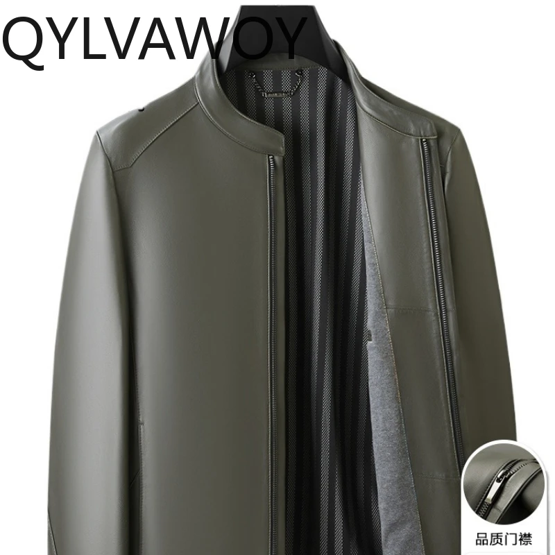 

QYLVAWOY 2025 осенне-зимняя мужская куртка из натуральной кожи, новая модная повседневная мотоциклетная стильная верхняя одежда с воротником-стойкой LJ2610