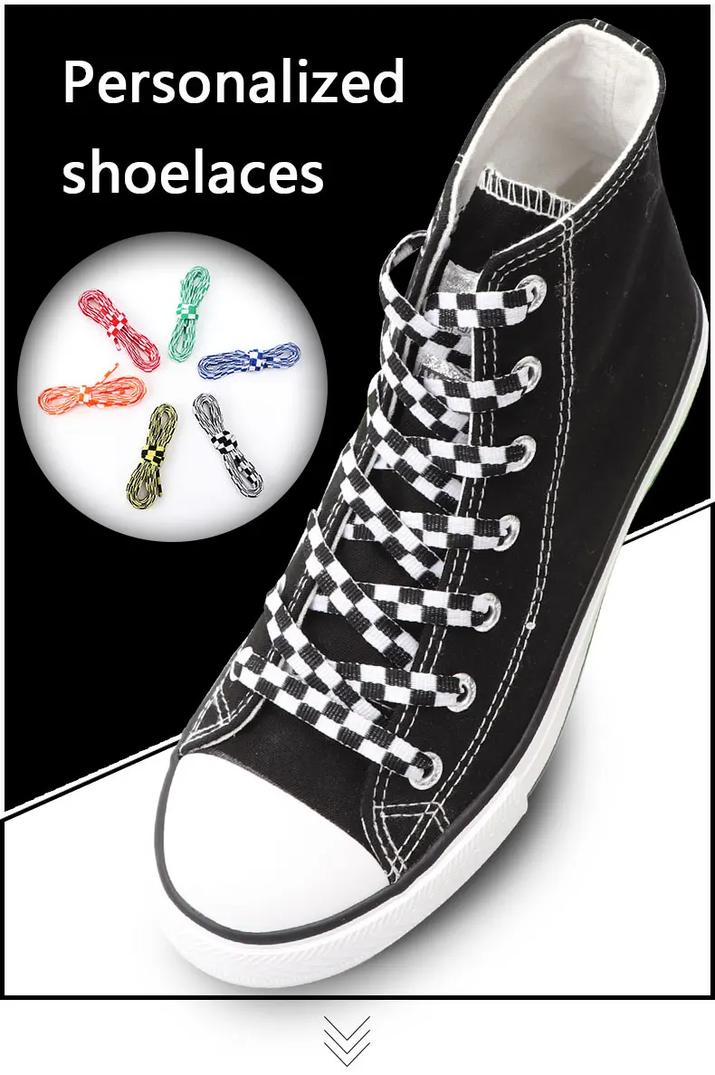 1 Paar karierte Schuhbänder für Schuhe, flach, schwarz-weiß kariert, für Sneaker, Damen- und Herrenschuhe, Schuhbänder, Schuhriemen. – Detail 1