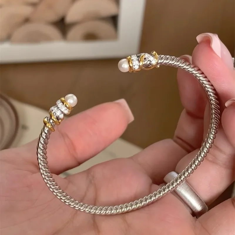 Elegant 925 Silver White Pearl Twists Opening Bracelet for Women High Quality Light Luxury Exquisite Bangles Wedding Jewelry