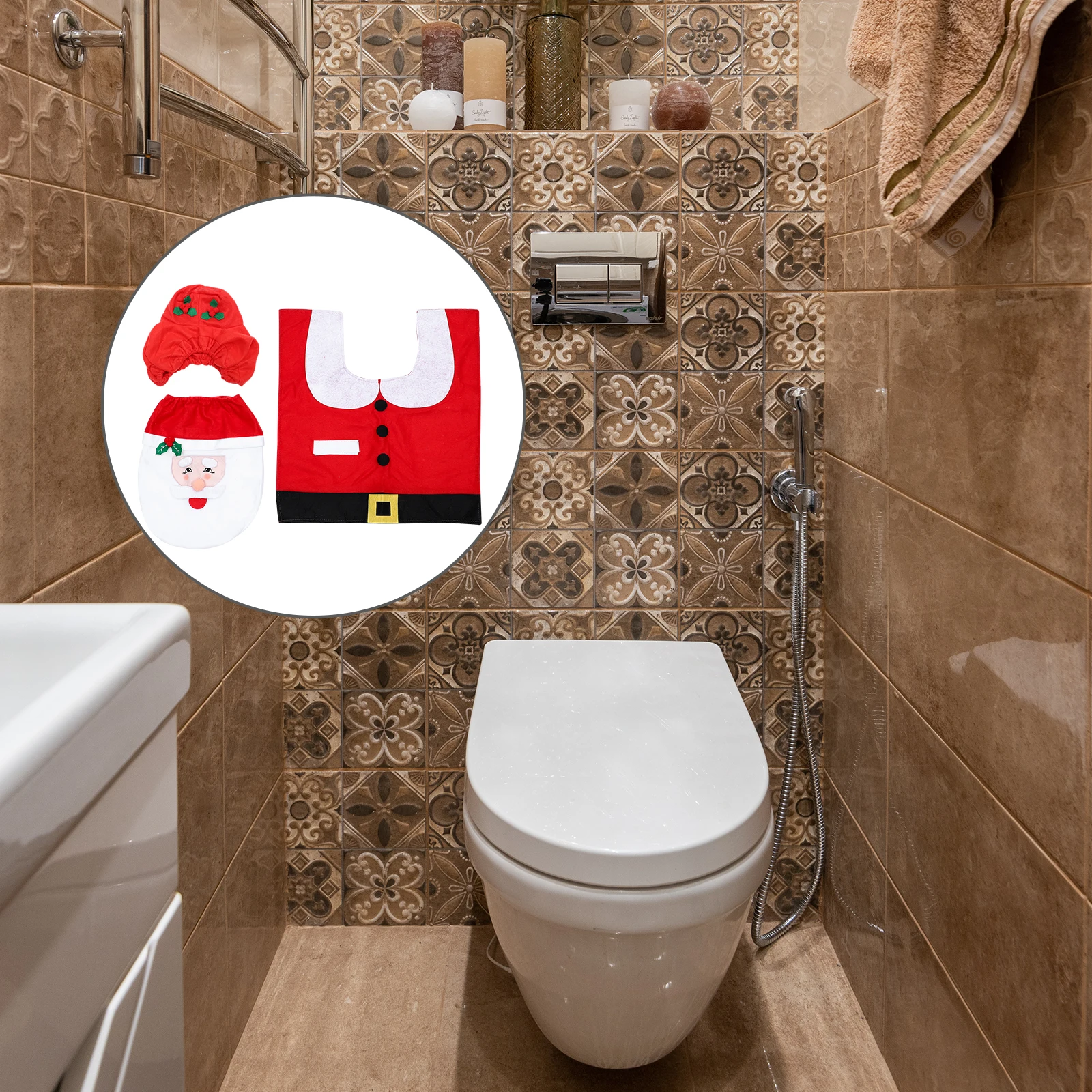 

Toilet Cover Floor Mat Christmas Decoration Seat Covers for Bathroom Party Pulled Cloth Holiday Elder