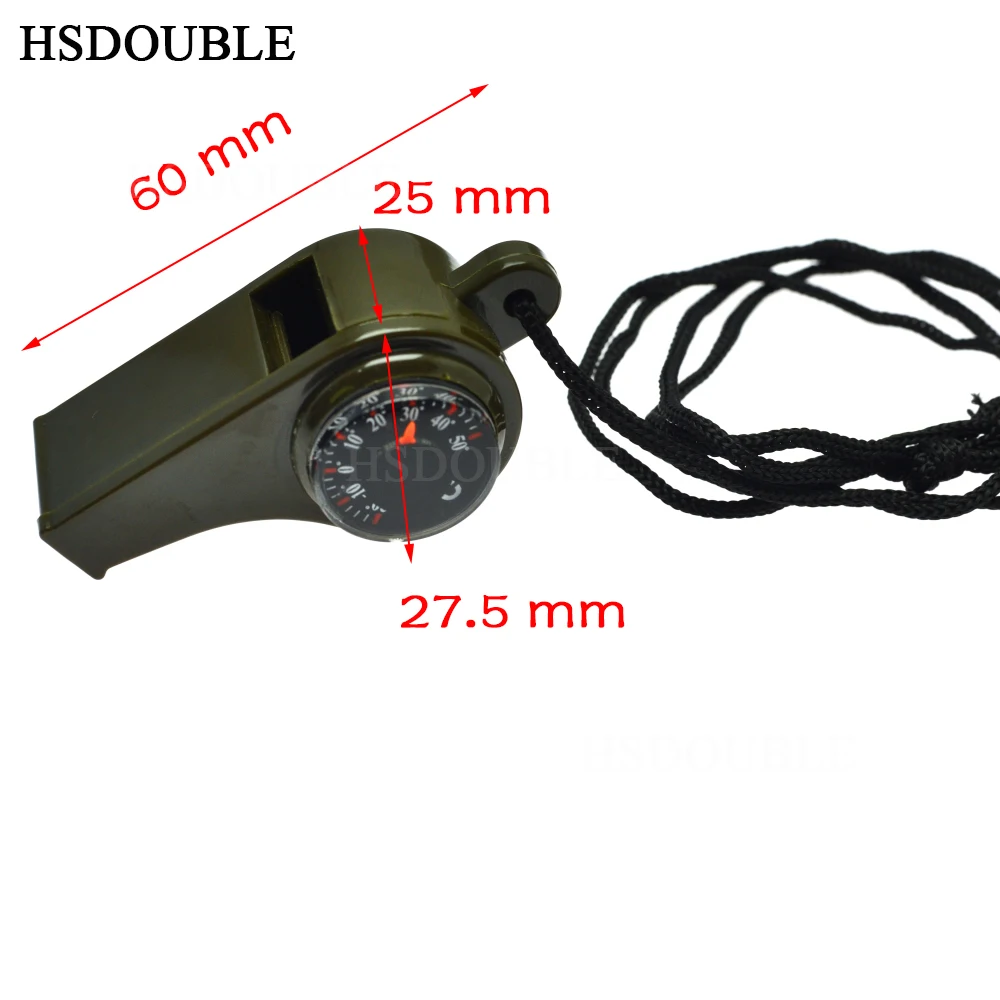 1pcs 3 In 1 Whistle Compass Thermometer Coach Whistle Outdoor Multi-Functional Survival Whistle With Nylon Neck Rope