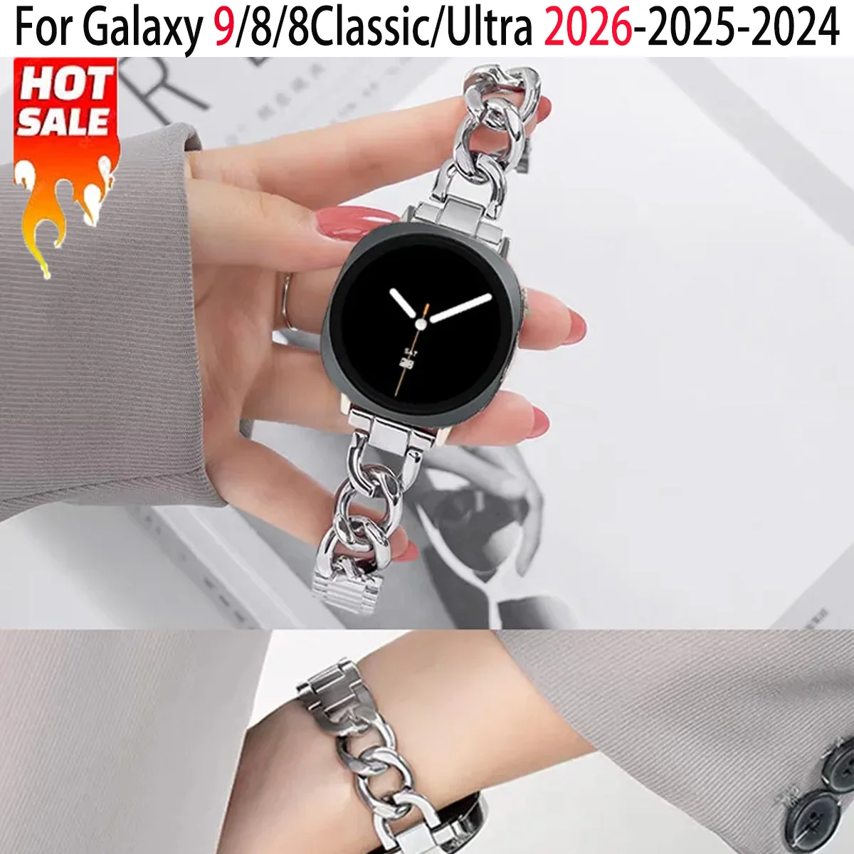 Trendige Metallarmbänder für Samsung Galaxy Watch 9, 8, 40 mm, 44 mm, Damenarmband, Galaxy Watch Ultra2/Ultra 47 mm, 8 Classic 46 mm.