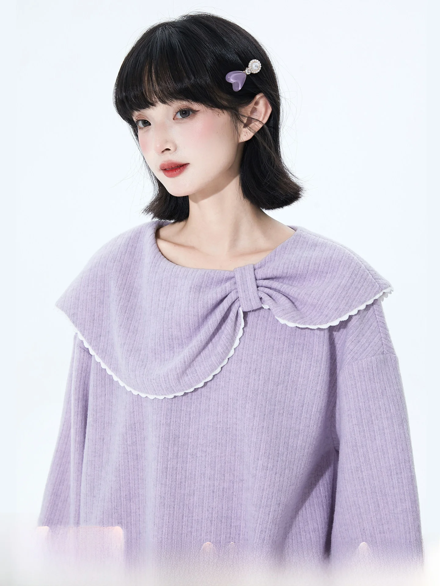 

Оригинальный дизайн: фиолетовый вязаный топ для женщин с боковой завязкой-бантом, базовая модель для весенней моды, свободный крой, милый стиль