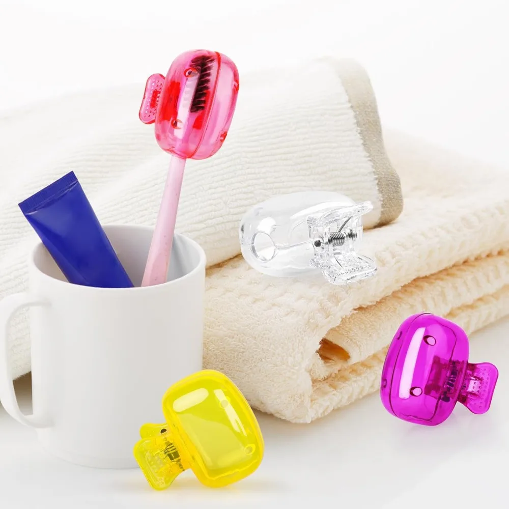 4 Pack Portable Breathable Toothbrush Cover Clips, Travel Anti-Dust Toothbrush Head Protector Caps, Ventilated Plastic Toothbrush Case for Home Bathroom Camping Business Trip