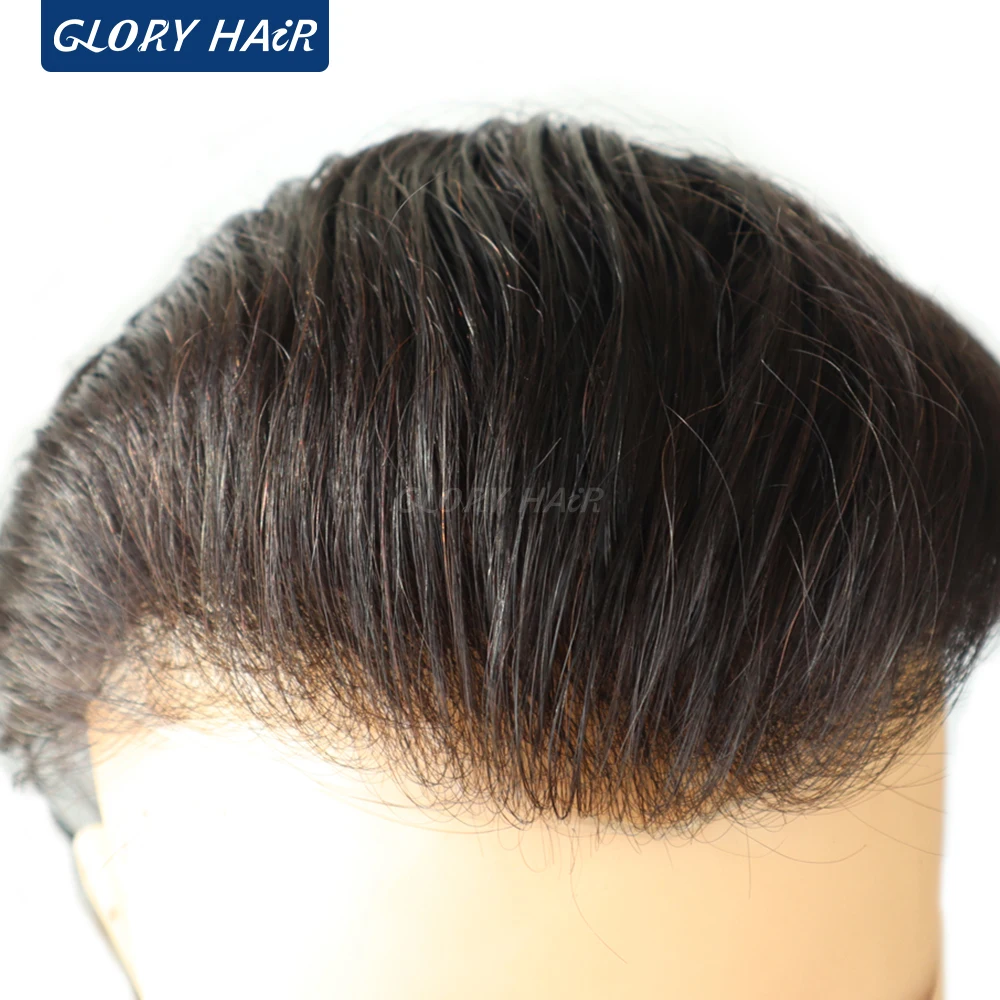 NG - 0.03-0.04mm Men Toupee Super Thin Skin Human Hair System 90% Density Natural Hair Unit