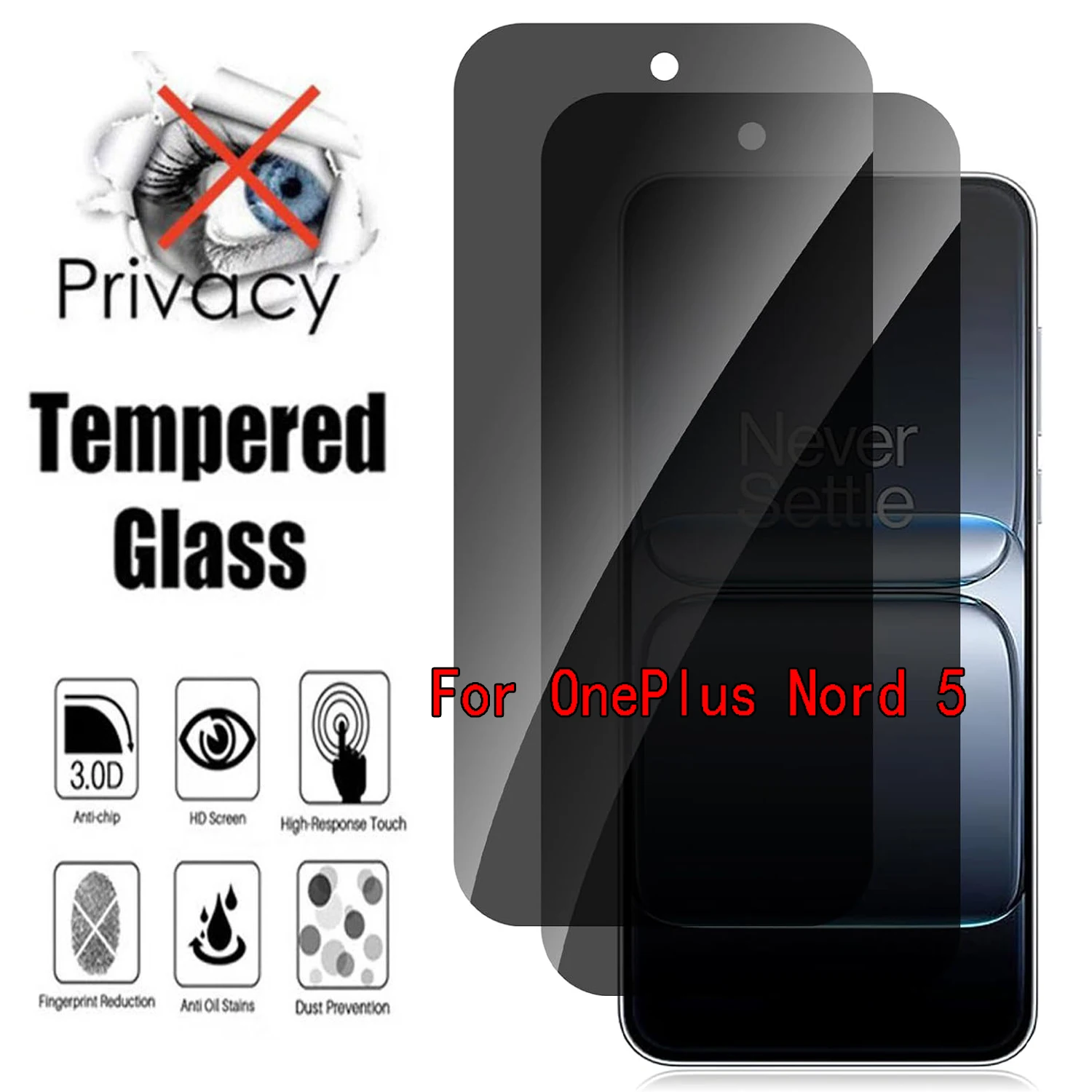 

2PCS Anti-Spy Glass For OnePlus Nord 5 5G Privacy Screen Protector Film