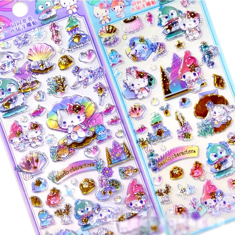 12pcs/lot Hangyodon Kitty 3D Crystal Stickers Cute Ocean Sanrio Scrapbooking DIY Diary Decorative Sticker Album Stick Label Gift