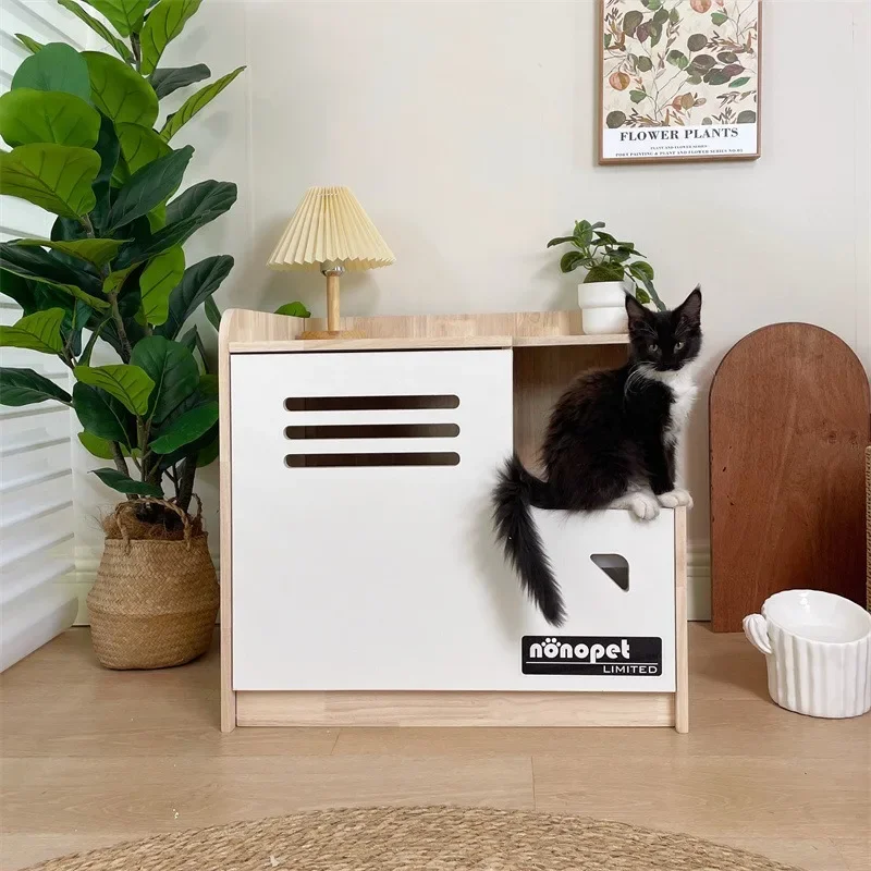 Easy Clean Deodorizing and Leak-proof Litter Cabinet Cat Toilets Durable Pet Products Solid Wood Cabinet Cats Litter Box