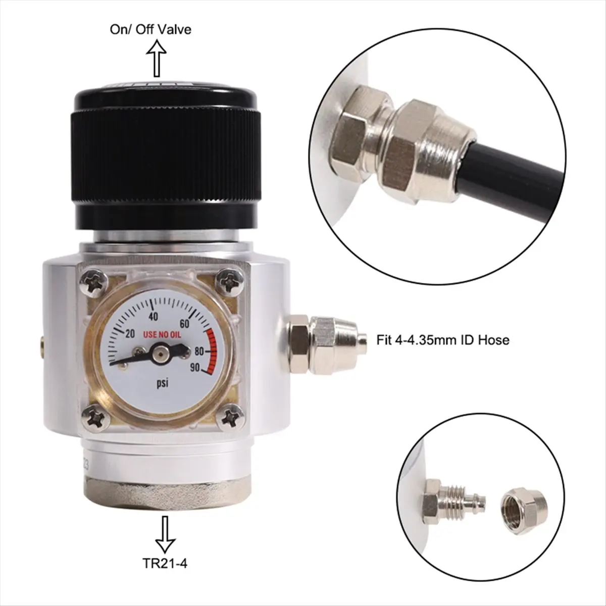 ตัวปรับแรงดันแก๊สขนาดเล็ก ตัวปรับแรงดันโซดา เครื่องชาร์จ Co2 0-90PSI สำหรับเครื่องทำโซดา ขวดโซดาเบียร์ TR21-4 B-TCES