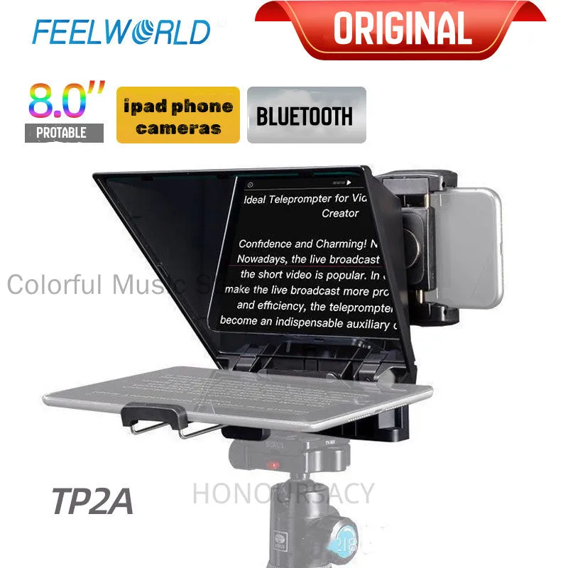 

FEELWORLD TP2 Portable 8-inch Teleprompter Supports Up to 8" Smartphone/DSLR Shooting with Bluetooth Control Lens Adapter Rings