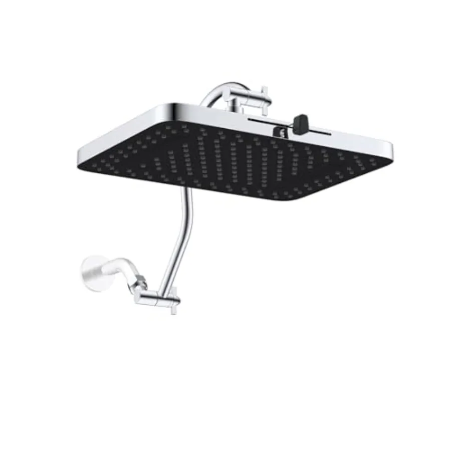 

Rain Shower Head for bathroom use, solid brass, chrome, high-pressure rainfall with 5 spray modes and 12-inch adjustable extens